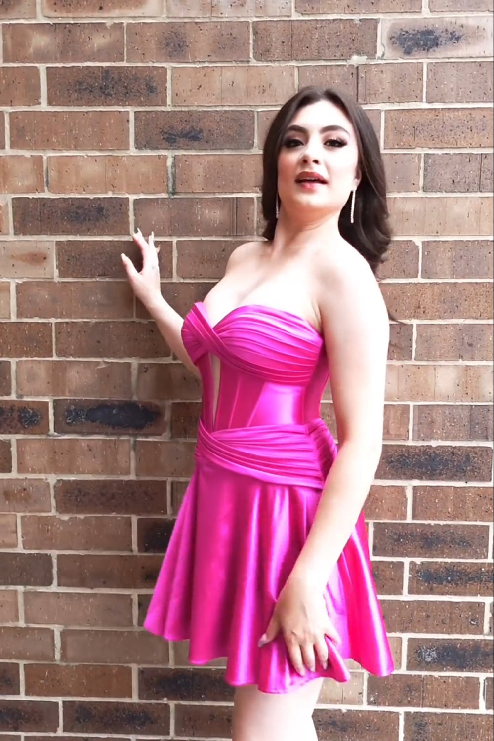 Fuchsia A Line Strapless Homecoming Dress