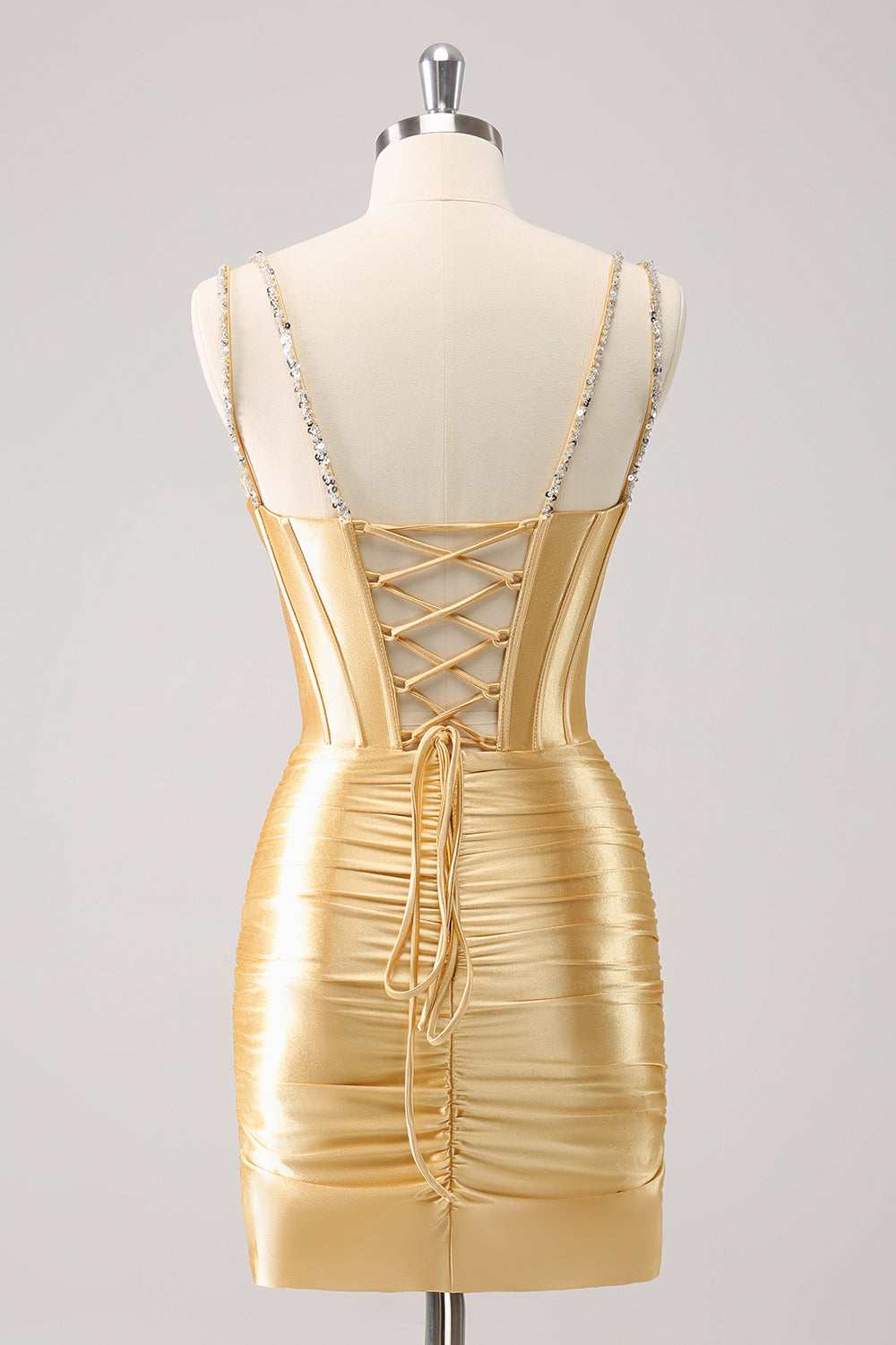 Golden Sequins Spaghetti Straps Tight Homecoming Dress