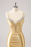 Golden Sequins Spaghetti Straps Tight Homecoming Dress