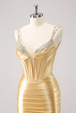 Golden Sequins Spaghetti Straps Tight Homecoming Dress