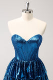 A Line Peacock Blue Strapless Homecoming Dress