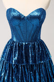 A Line Peacock Blue Strapless Homecoming Dress