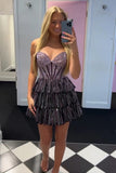 Grey A Line Strapless Sequins Homecoming Dress