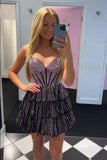 Black Pink A Line Strapless Sequins Homecoming Dress