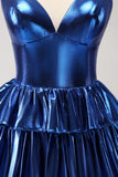 A Line Ink Blue Strapless Homecoming Dress