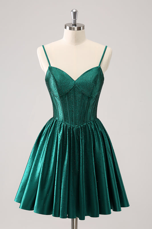 Dark Green A Line Spaghetti Straps Homecoming Dress