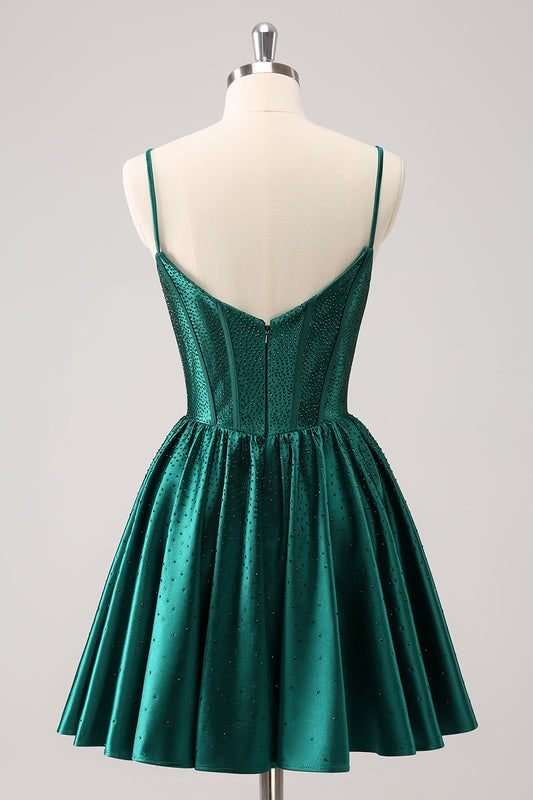 Dark Green A Line Spaghetti Straps Homecoming Dress