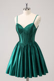 Dark Green A Line Spaghetti Straps Homecoming Dress