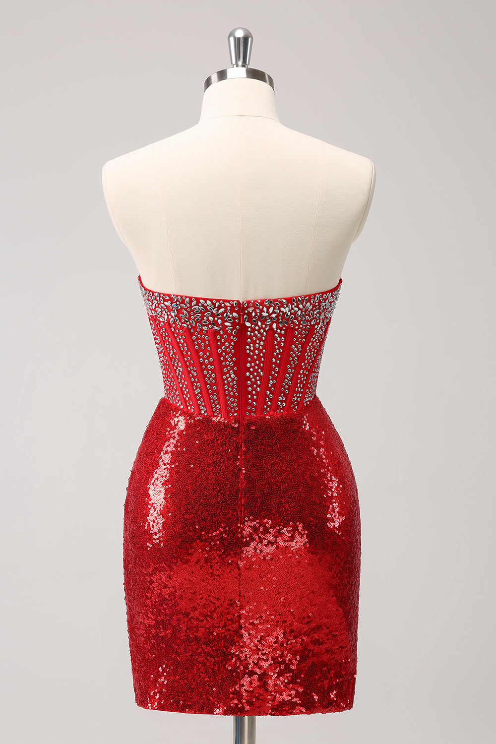 Red Sequins Bodycon Strapless Sparkly Homecoming Dress