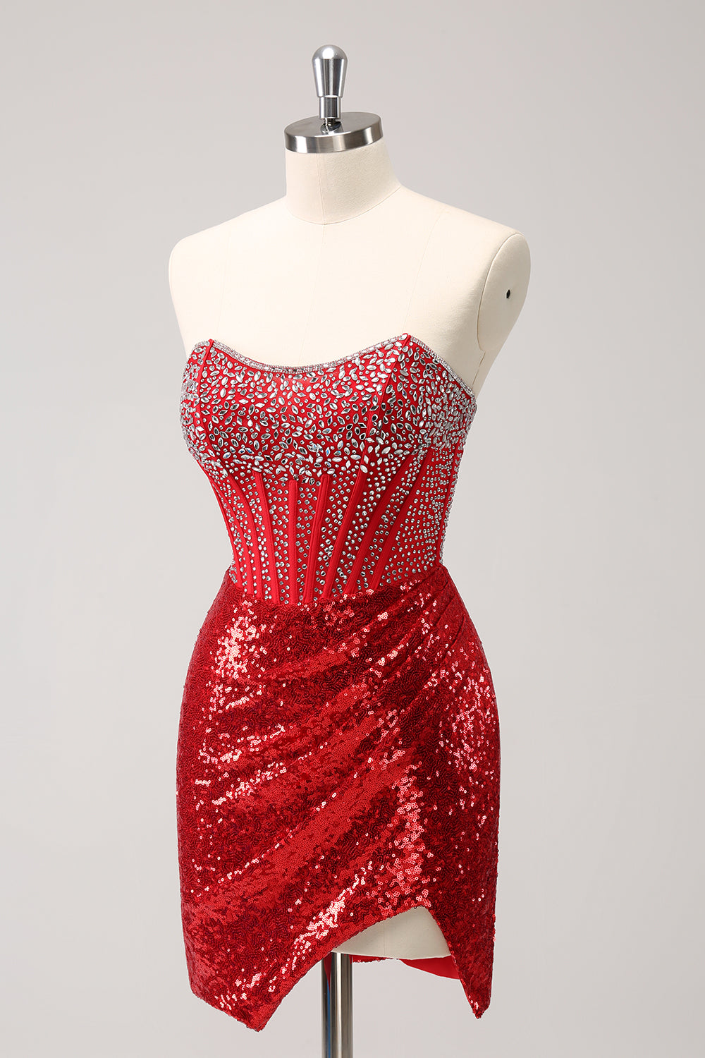 Red Sequins Bodycon Strapless Sparkly Homecoming Dress