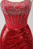 Red Sequins Bodycon Strapless Sparkly Homecoming Dress