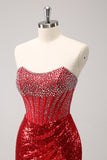 Red Sequins Bodycon Strapless Sparkly Homecoming Dress