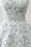 Grey Green Floral A Line Strapless Homecoming Dress