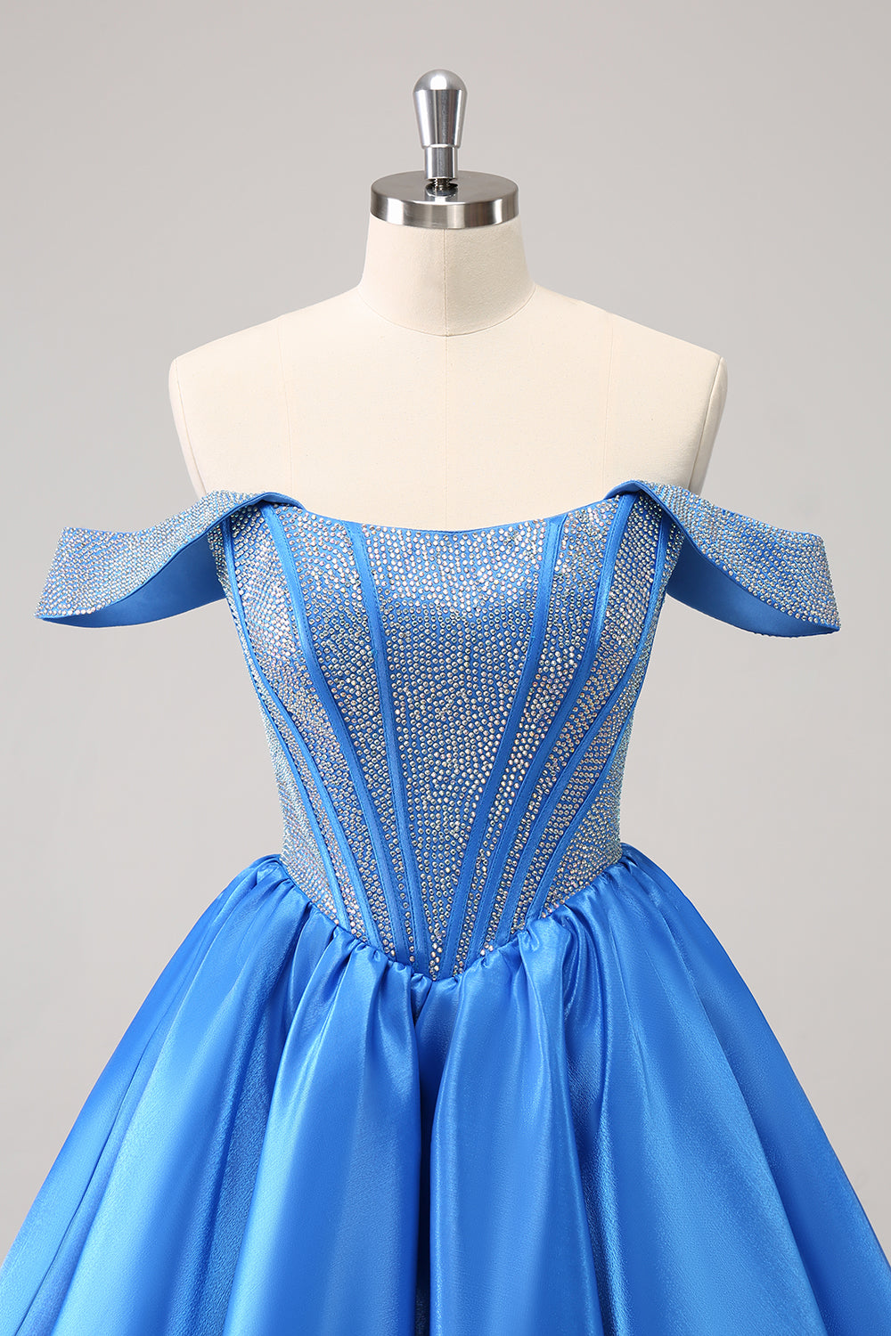 A Line Off The Shoulder Blue Beaded Homecoming Dress