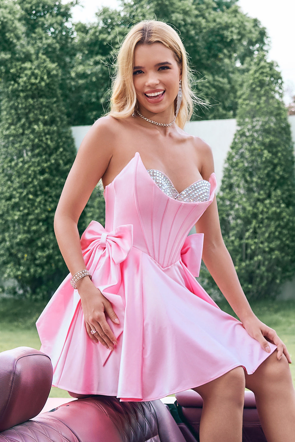 Sequins Pink Strapless A Line Homecoming Dress