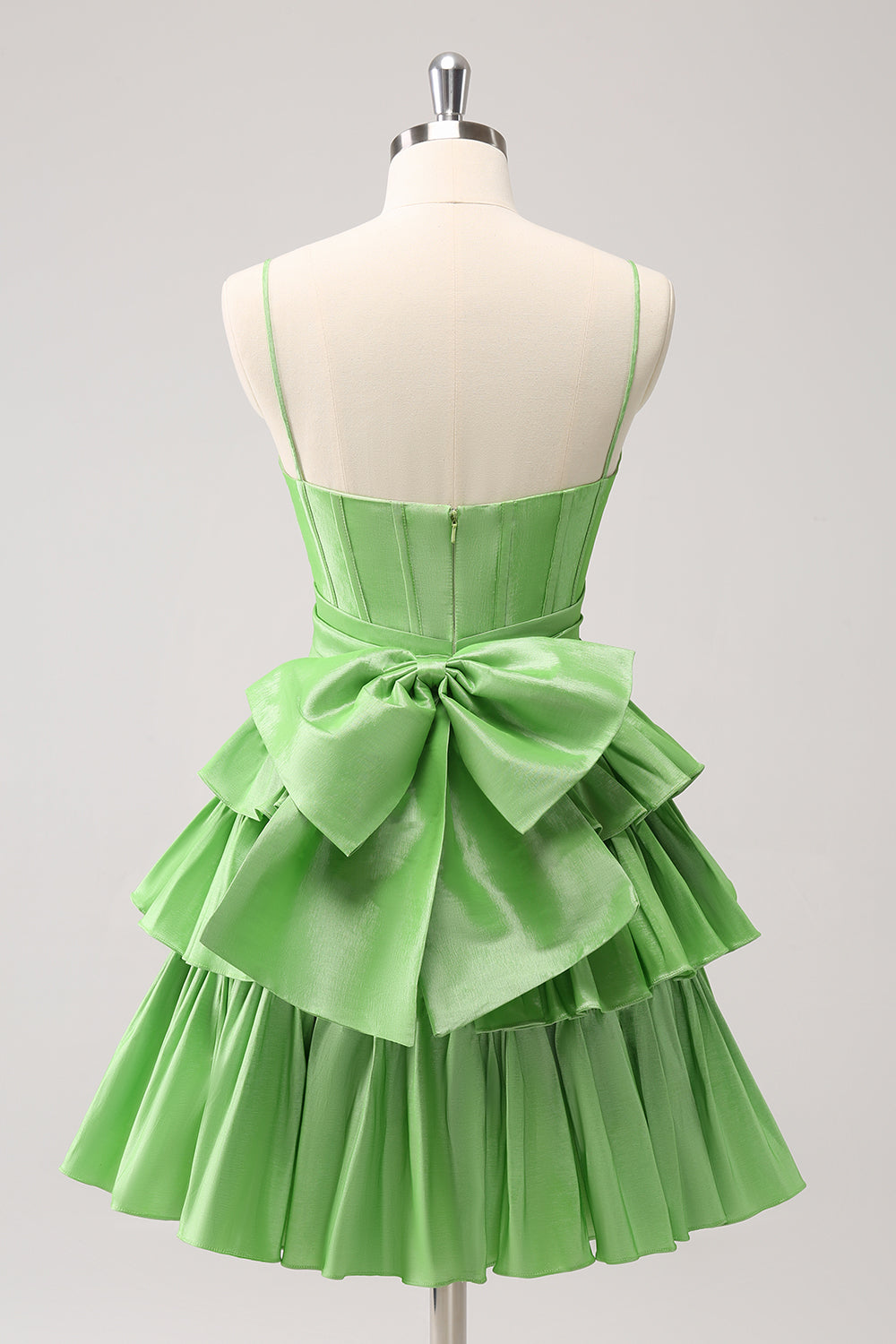 Green A Line Tiered Homecoming Dress With Bow