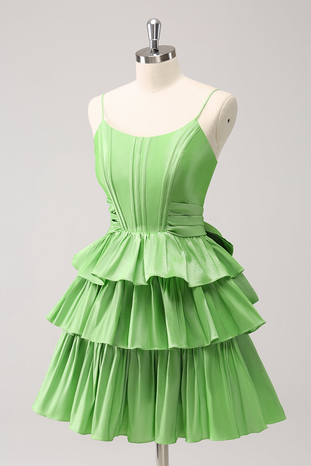 Green A Line Tiered Homecoming Dress With Bow