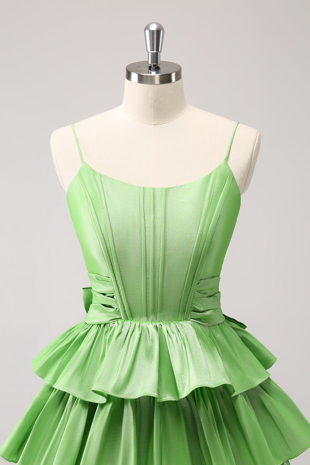 Green A Line Tiered Homecoming Dress With Bow