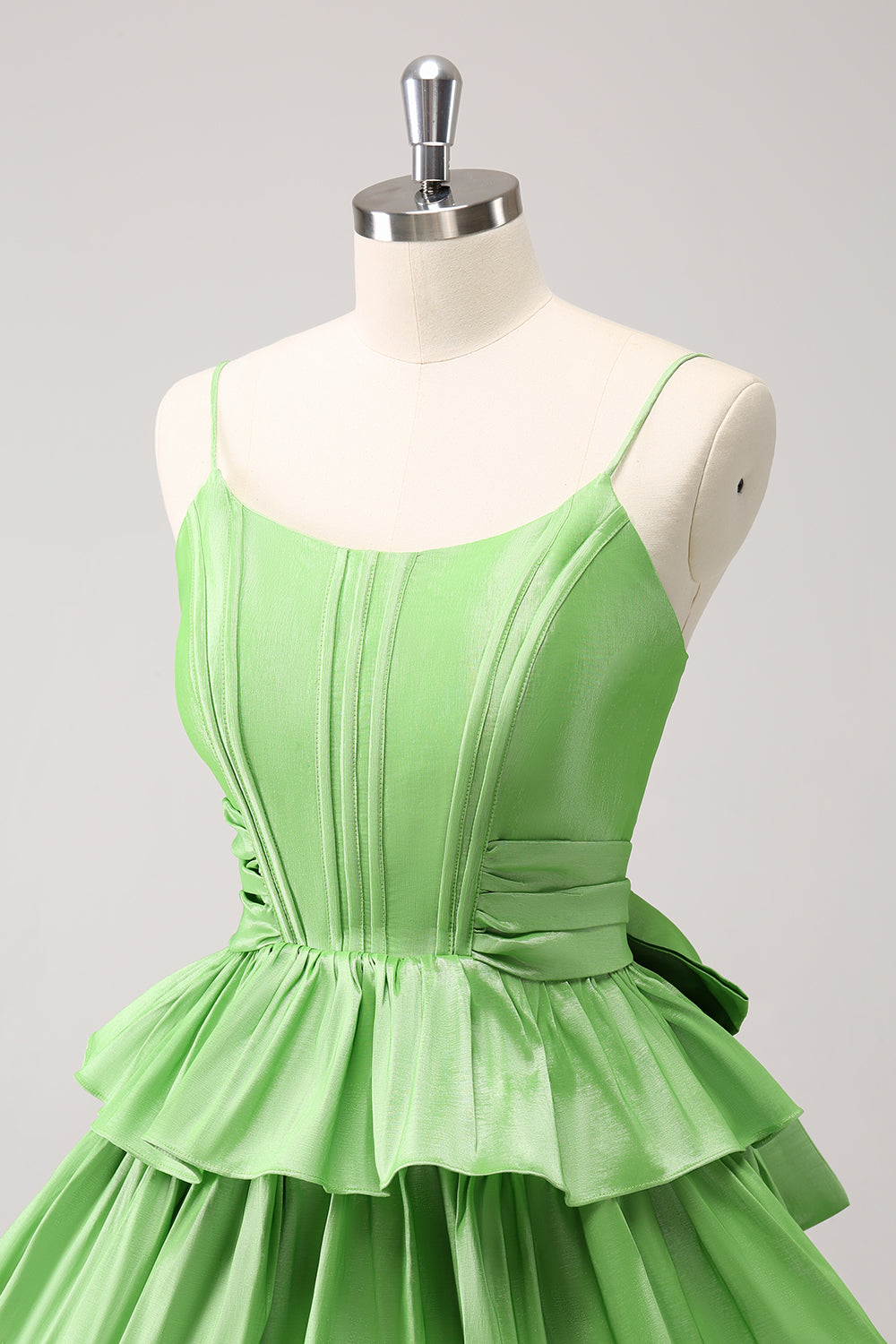 Green A Line Tiered Homecoming Dress With Bow