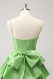 Green A Line Tiered Homecoming Dress With Bow