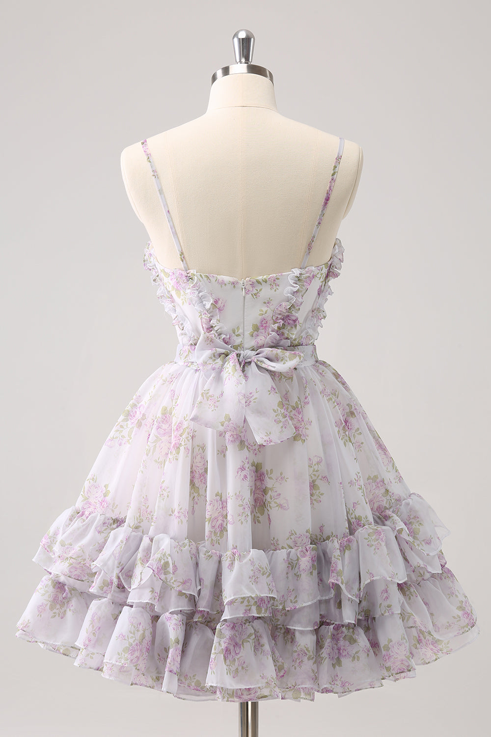 Lilac A Line Floral Homecoming Dress With Hole In Waist