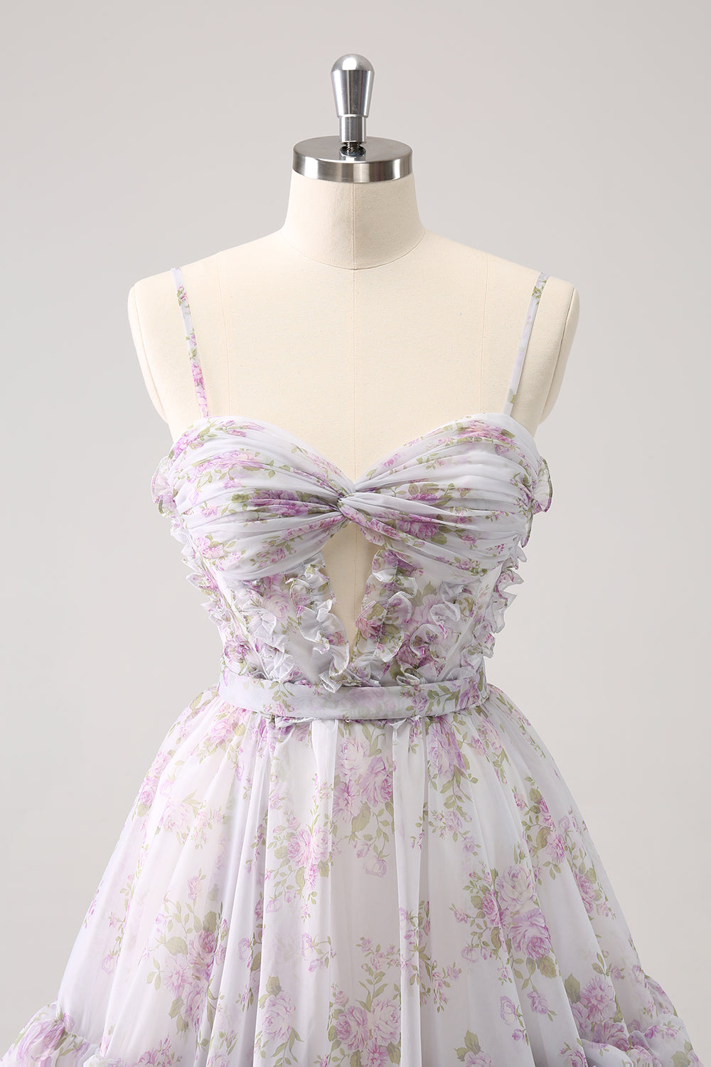 Lilac A Line Floral Homecoming Dress With Hole In Waist