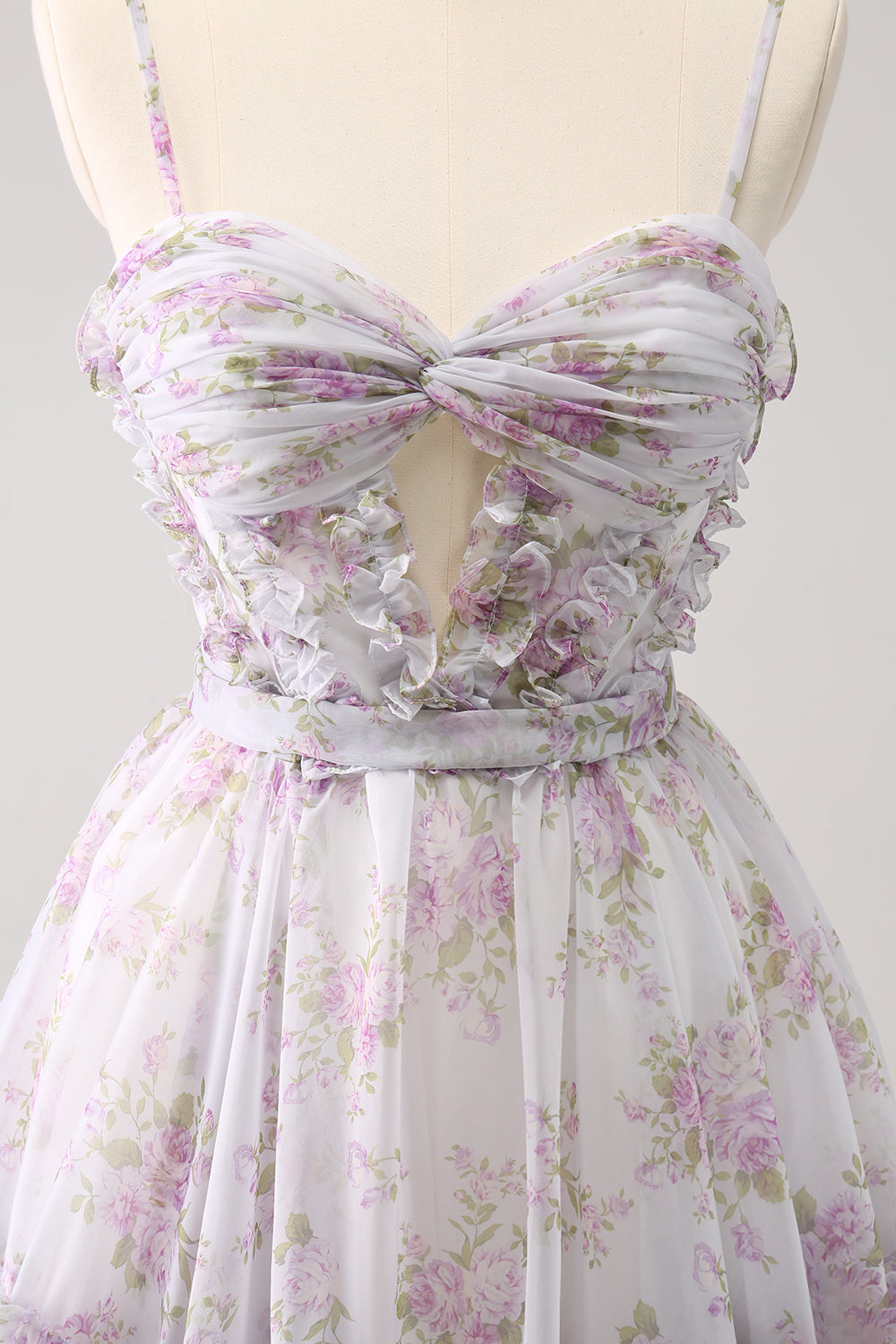 Lilac A Line Floral Homecoming Dress With Hole In Waist