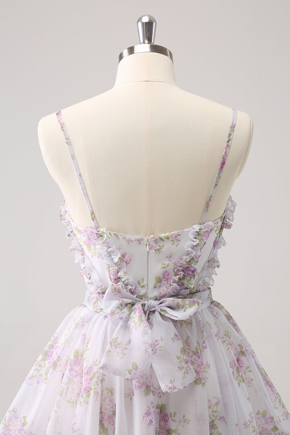 Lilac A Line Floral Homecoming Dress With Hole In Waist