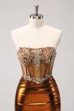 Copper Strapless Beaded Tight Homecoming Dress