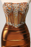 Copper Strapless Beaded Tight Homecoming Dress