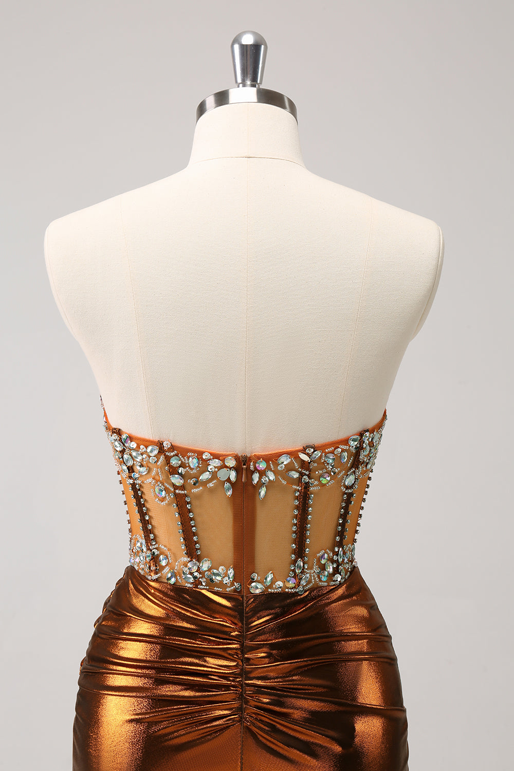 Copper Strapless Beaded Tight Homecoming Dress