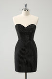 Sparkly Black Strapless Beaded Tight Homecoming Dress