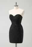 Sparkly Black Strapless Beaded Tight Homecoming Dress