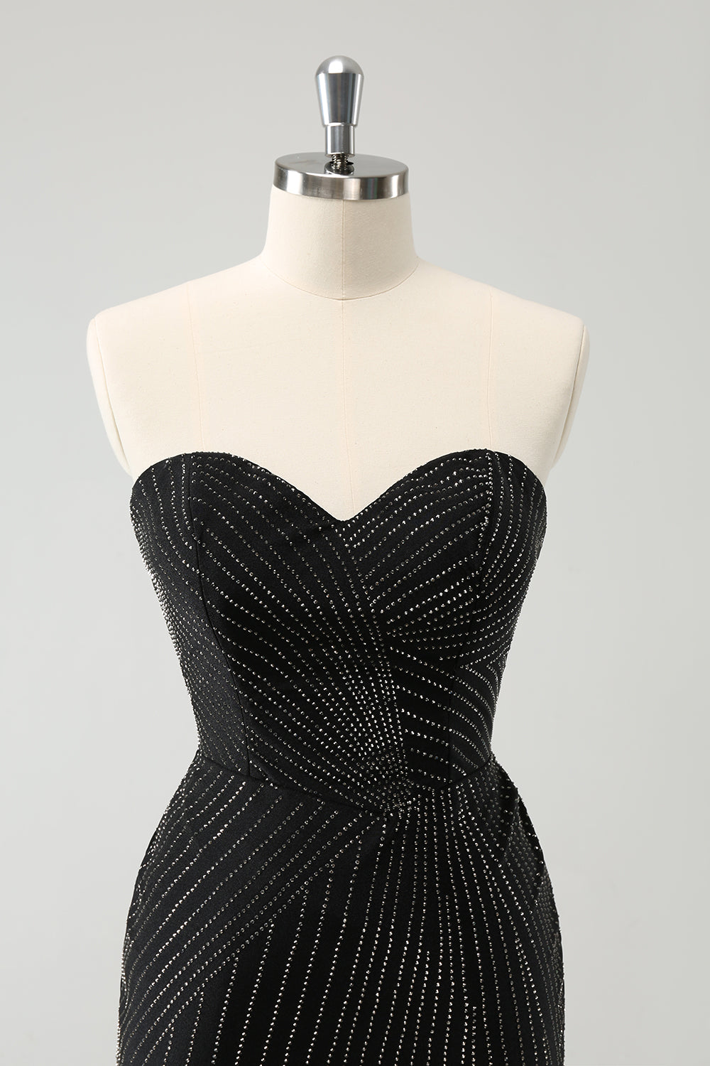 Sparkly Black Strapless Beaded Tight Homecoming Dress