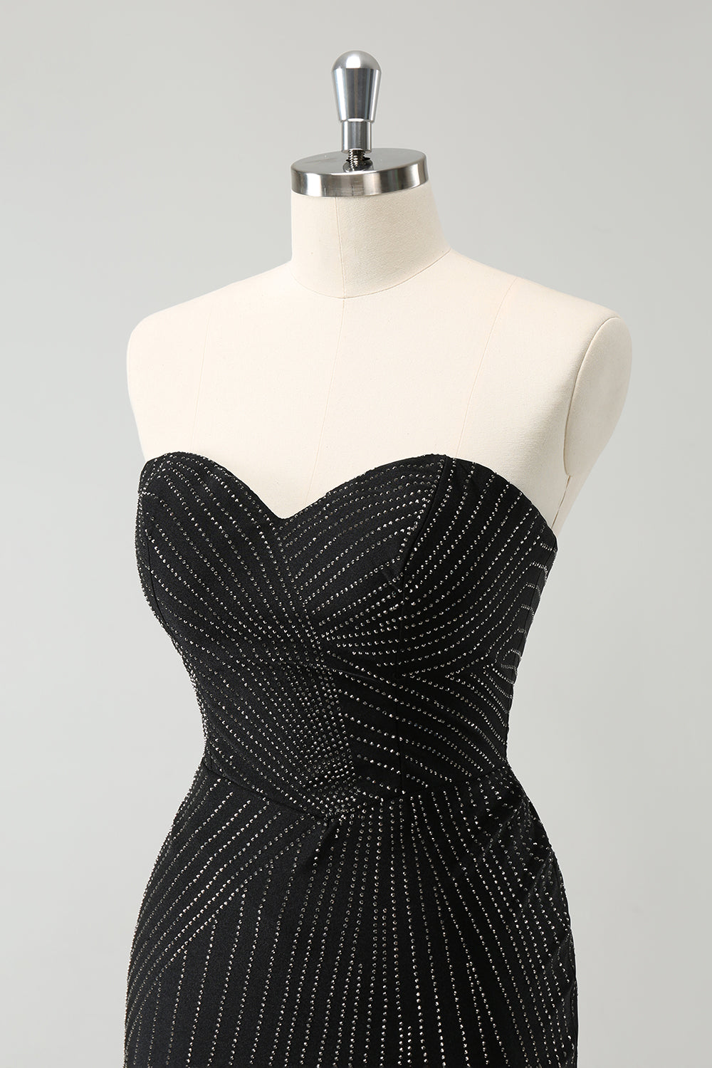 Sparkly Black Strapless Beaded Tight Homecoming Dress