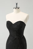 Sparkly Black Strapless Beaded Tight Homecoming Dress