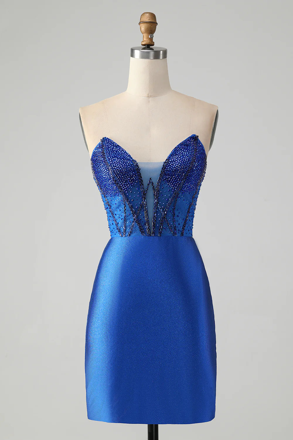 Royal Blue Bodycon Strapless Short Homecoming Dress with Beading