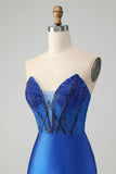 Royal Blue Bodycon Strapless Short Homecoming Dress with Beading