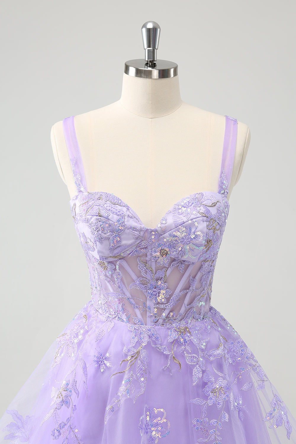 Sparkly A Line Lilac Sequins Corset Backless Tulle Homecoming Dress