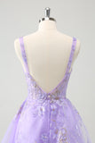 Sparkly A Line Lilac Sequins Corset Backless Tulle Homecoming Dress