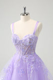 Sparkly A Line Lilac Sequins Corset Backless Tulle Homecoming Dress