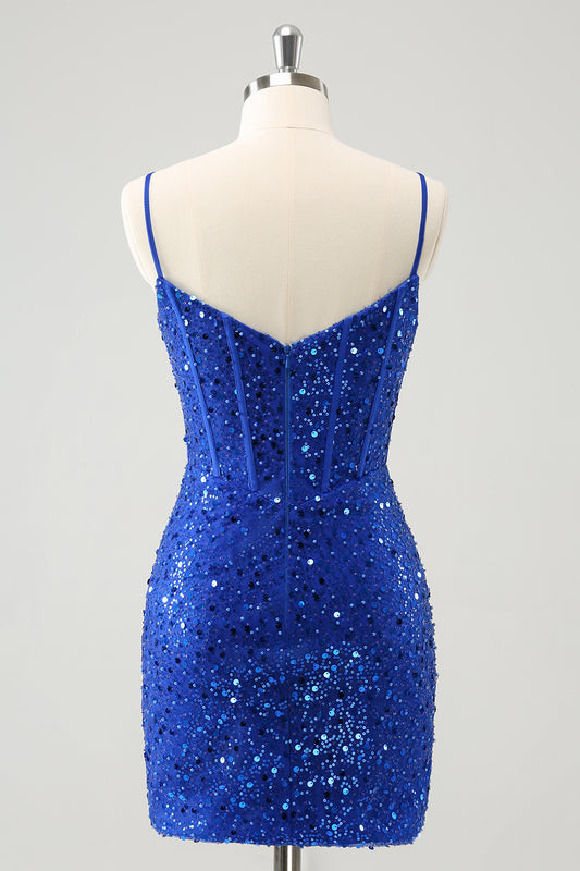 Sparkly Royal Blue Corset Tight Short Homecoming Dress