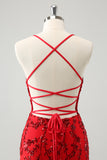 Red Spaghetti Straps Sequined Tight Homecoming Dress