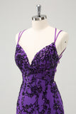 Purple Spaghetti Straps Sequined Tight Short Homecoming Dress