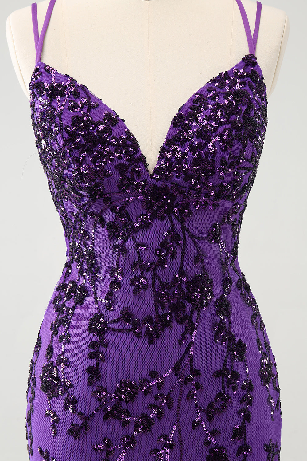 Purple Spaghetti Straps Sequined Tight Short Homecoming Dress