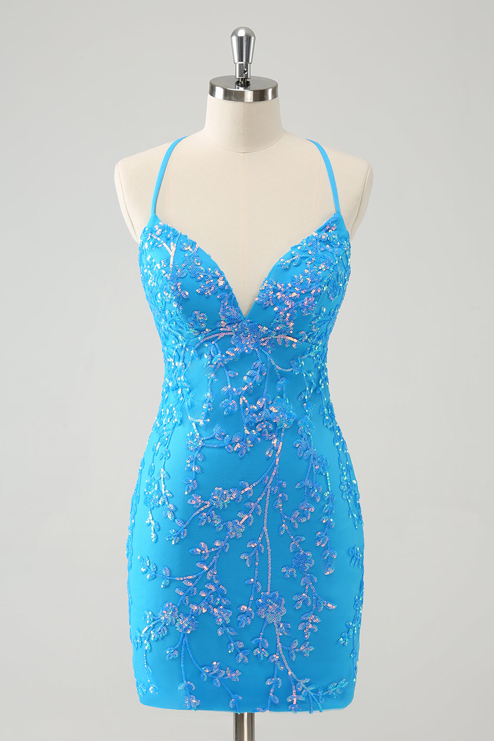 Sequined Sky Blue Tight Short Homecoming Dress