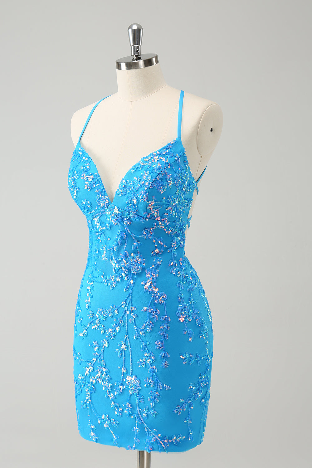 Sequined Sky Blue Tight Short Homecoming Dress