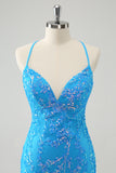 Sequined Sky Blue Tight Short Homecoming Dress