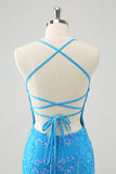 Sequined Sky Blue Tight Short Homecoming Dress