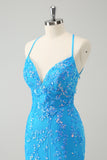 Sequined Sky Blue Tight Short Homecoming Dress